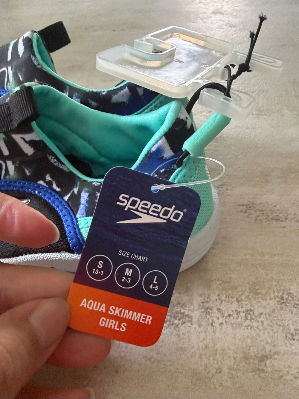 Speedo Black & Teal Junior Slip-On Water Shoes. Medium. 2/3 size.